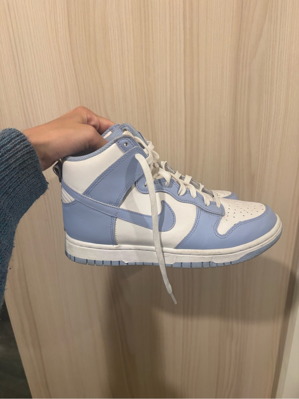 Nike Women’s High-Top Sneakers in White & Light Blue